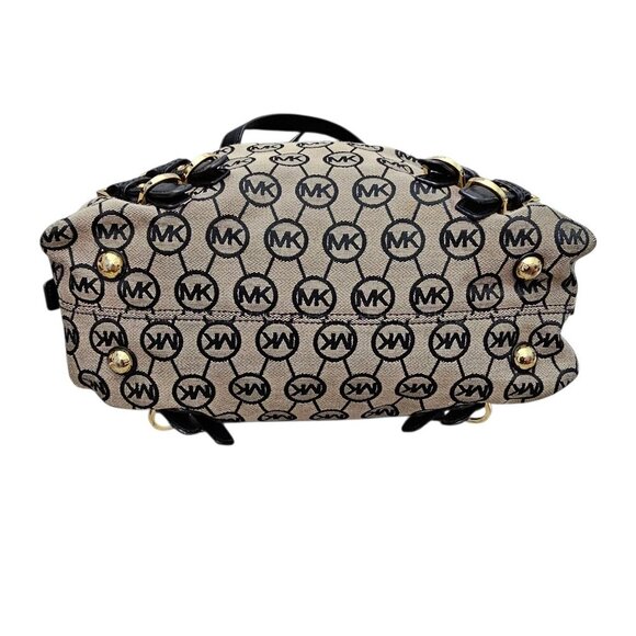 Michael Kors Milo Signature Leather Buckle Black & Beige Shoulder Bag COA - Picture 12 of 14